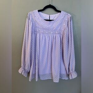 Lavender Swiss Dot Long Sleeve Blouse